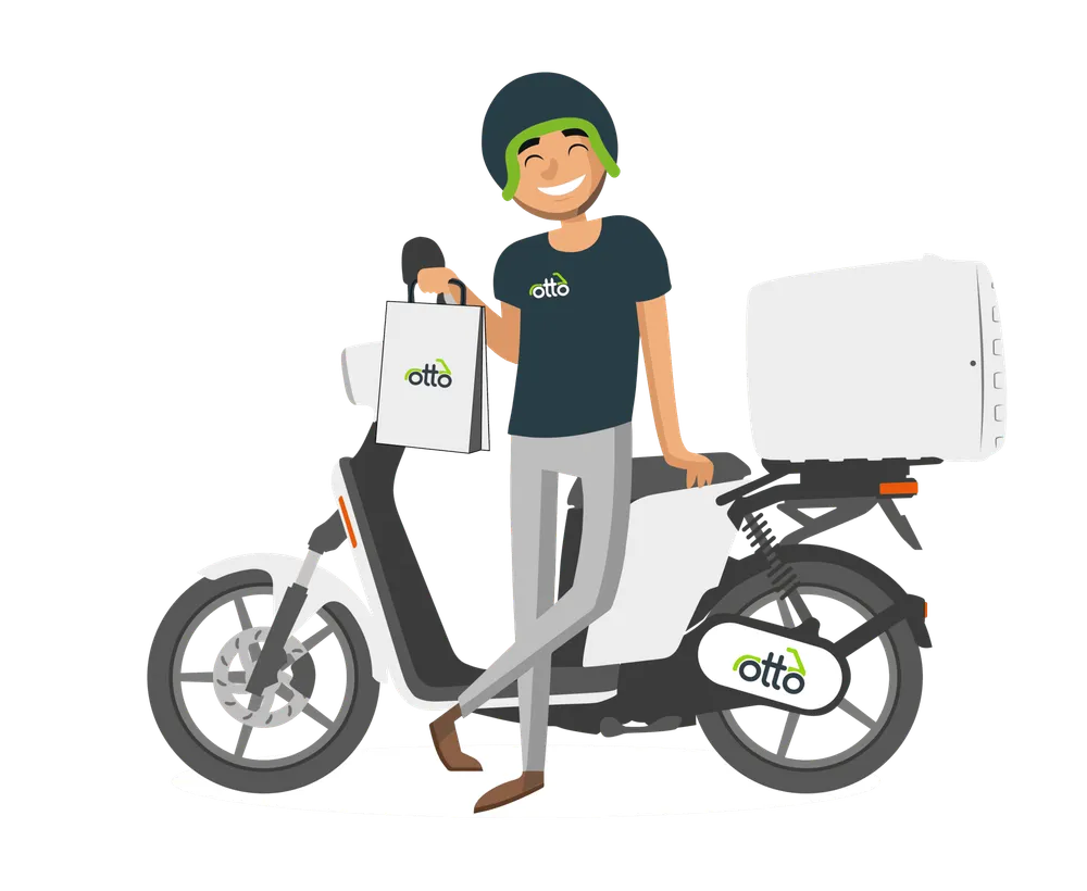 Otto rider on an Askoll electric moped — illustration
