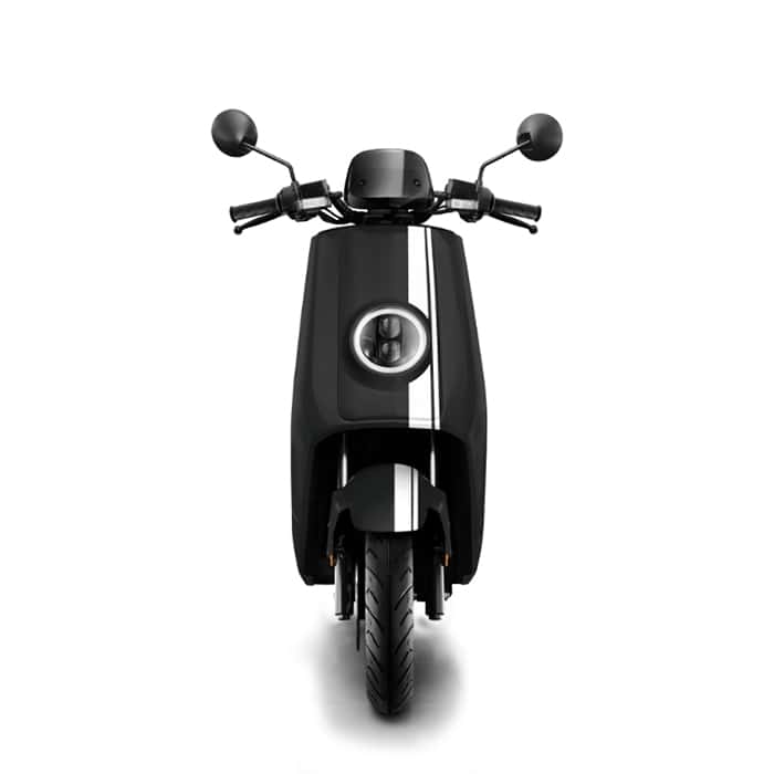 NIU e-moped black front view, e-scooter rental London
