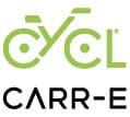 Logo with the word "CYCL" in green, featuring a bicycle icon above the letters "CYC." Below is the word "CARR-E" in black, highlighting its electric scooters rental service in the UK.